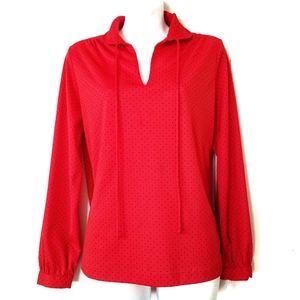 Vintage red black polka dots pull over blouse long sleeve